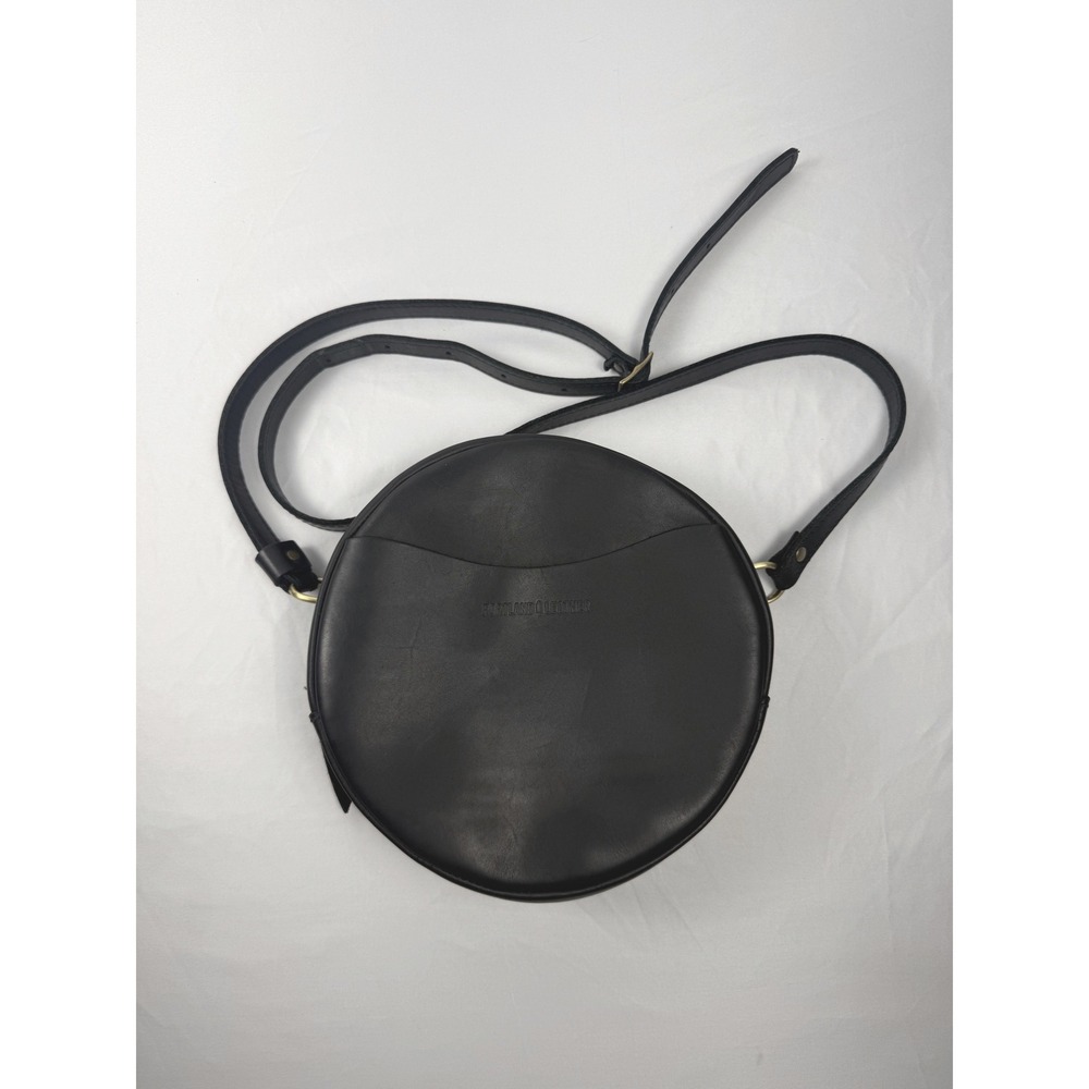 Portland Leather Goods Circle Crossbody Black Full Grain Leather Round‎ Bag